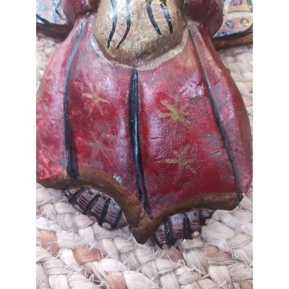 Antique Mexican Querrero Folk Art Angel Carved Wood Cherub - Picture 7 of 12